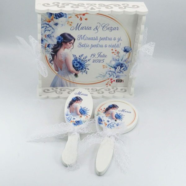 Tăviță gătit mireasa, Flori Albastre, tăviță dantelată personalizată, 3 piese - ILIF507034 - imagine 6