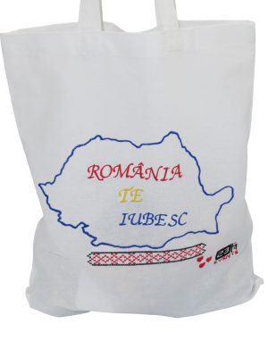 Traistă brodată cu model tradițional, 33×39 cm – fabricată în România – ILIF507018