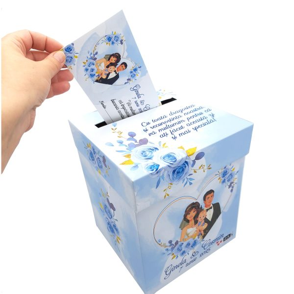 Cutie dar (bani) nunta & botez, personalizata, Miri si Bebe, bleu, dim. 21x21x26 cm - MIBC507006 - imagine 6