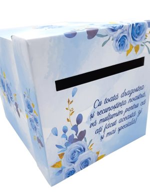 Cutie dar (bani) nunta & botez, personalizata, Miri si Bebe, bleu, dim. 21x21x26 cm – MIBC507006