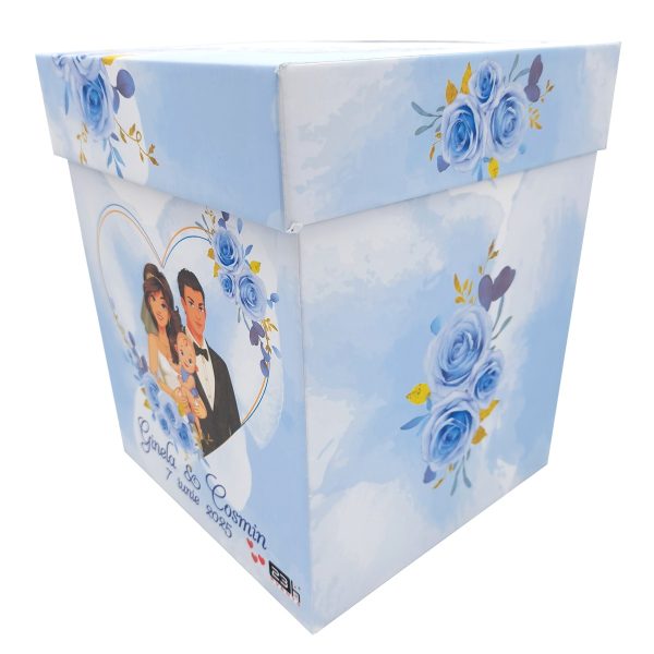Cutie dar (bani) nunta & botez, personalizata, Miri si Bebe, bleu, dim. 21x21x26 cm - MIBC507006 - imagine 4