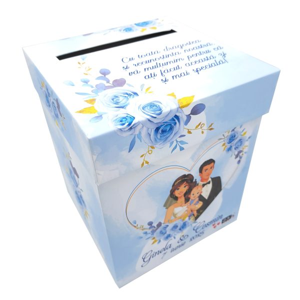 Cutie dar (bani) nunta & botez, personalizata, Miri si Bebe, bleu, dim. 21x21x26 cm - MIBC507006 - imagine 7