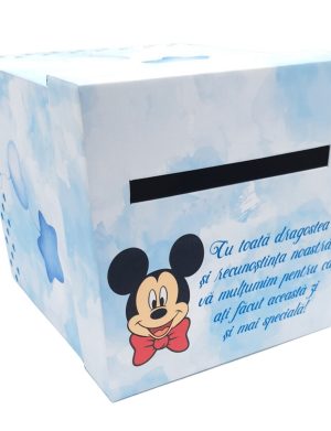 Cutie dar (bani) botez, nepersonalizata, tematica Mickey mousse, bleu, dim. 21x21x26 cm – MIBC507007