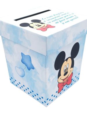 Cutie dar (bani) botez, nepersonalizata, tematica Mickey mousse, bleu, dim. 21x21x26 cm – MIBC507007