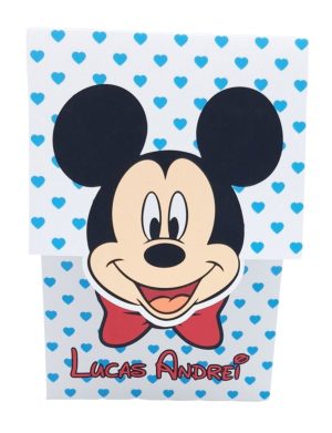 Invitatie botez baietel, cu plic personalizat, model Mickey cu buline inimioare bleo – MIBC507028