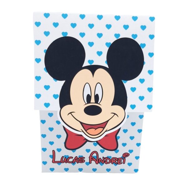 Invitatie botez baietel, cu plic personalizat, model Mickey cu buline inimioare bleo - MIBC507028
