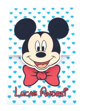 Invitatie botez baietel, cu plic personalizat, model Mickey cu buline inimioare bleo – MIBC507028