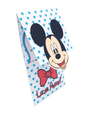 Invitatie botez baietel, cu plic personalizat, model Mickey cu buline inimioare bleo – MIBC507028