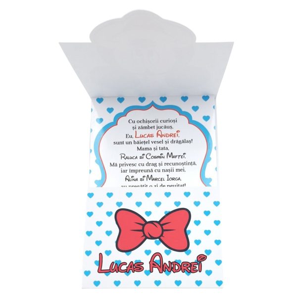 Invitatie botez baietel, cu plic personalizat, model Mickey cu buline inimioare bleo - MIBC507028 - imagine 6