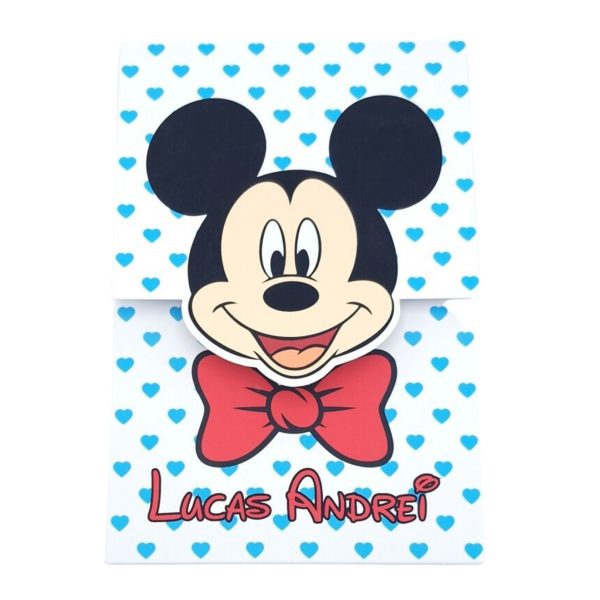 Invitatie botez baietel, cu plic personalizat, model Mickey cu buline inimioare bleo - MIBC507028 - imagine 2