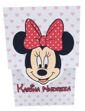 Invitatie botez fetiță, cu plic personalizat, model Minnie cu buline inimioare roz – MIBC507029
