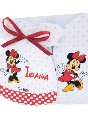 Invitatie botez Rochita cu plic personalizat, model Minnie cu buline, pentru fetita - MIBC507030