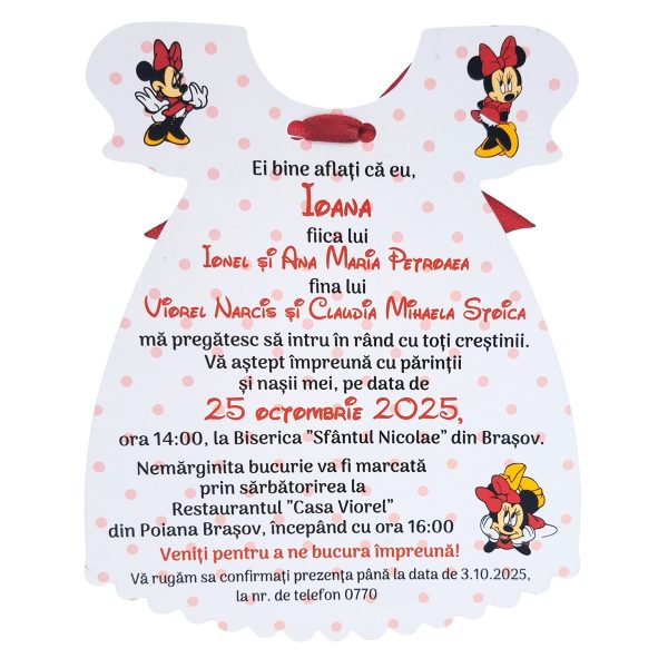 Invitatie botez Rochita cu plic personalizat, model Minnie cu buline, pentru fetita - MIBC507030 - imagine 6