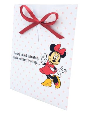 Invitatie botez Rochita cu plic personalizat, model Minnie cu buline, pentru fetita – MIBC507030