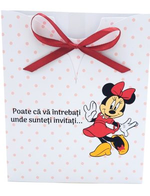 Invitatie botez Rochita cu plic personalizat, model Minnie cu buline, pentru fetita – MIBC507030
