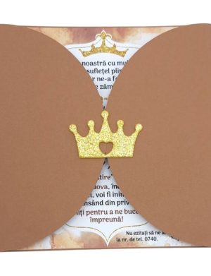 Invitatie botez fetita sau baietel, model tip Carte coperta colorata, maro ciocolata – MIBC507009