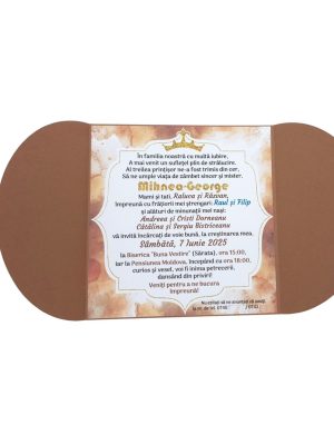 Invitatie botez fetita sau baietel, model tip Carte coperta colorata, maro ciocolata – MIBC507009