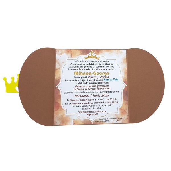 Invitatie botez fetita sau baietel, model tip Carte coperta colorata, maro ciocolata – MIBC507009 - imagine 2