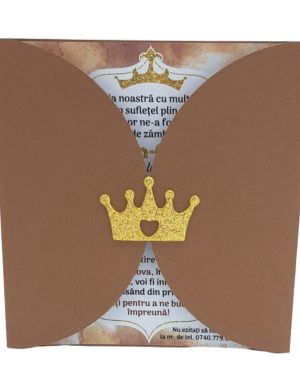 Invitatie botez fetita sau baietel, model tip Carte coperta colorata, maro ciocolata – MIBC507009