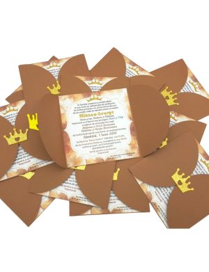 Invitatie botez fetita sau baietel, model tip Carte coperta colorata, maro ciocolata – MIBC507009
