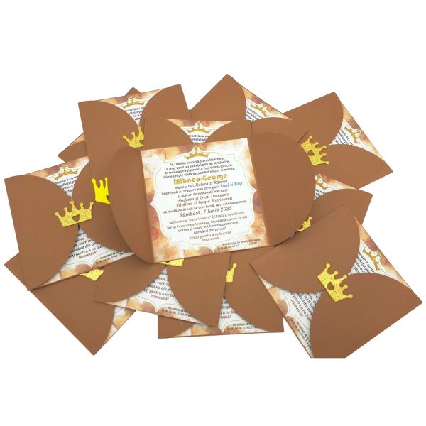 Invitatie botez fetita sau baietel, model tip Carte coperta colorata, maro ciocolata – MIBC507009 - imagine 4