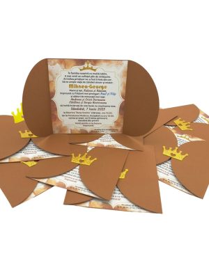 Invitatie botez fetita sau baietel, model tip Carte coperta colorata, maro ciocolata – MIBC507009
