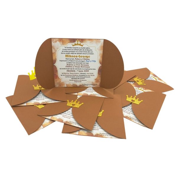 Invitatie botez fetita sau baietel, model tip Carte coperta colorata, maro ciocolata – MIBC507009 - imagine 5