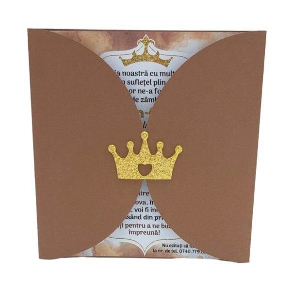Invitatie botez fetita sau baietel, model tip Carte coperta colorata, maro ciocolata – MIBC507009 - imagine 3
