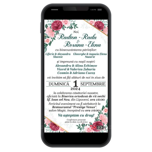 Invitație digitală nunta, bujori rosii si frunze verzi – MIBC507037 - imagine 3