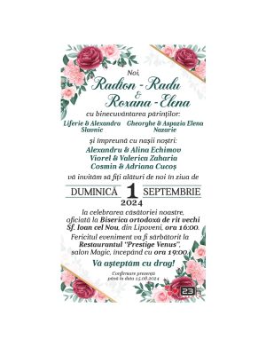 Invitație digitală nunta, bujori rosii si frunze verzi – MIBC507037