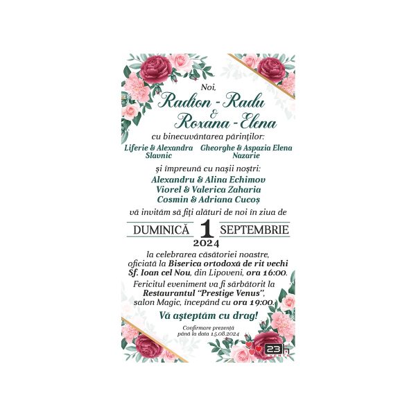 Invitație digitală nunta, bujori rosii si frunze verzi – MIBC507037 - imagine 2