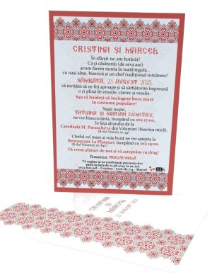 Invitatie nunta tip card 17x12 in plic tip buzunar, tematica traditional rosu - MIBC507027