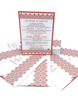 Invitatie nunta tip card 17×12 in plic tip buzunar, tematica traditional rosu – MIBC507027