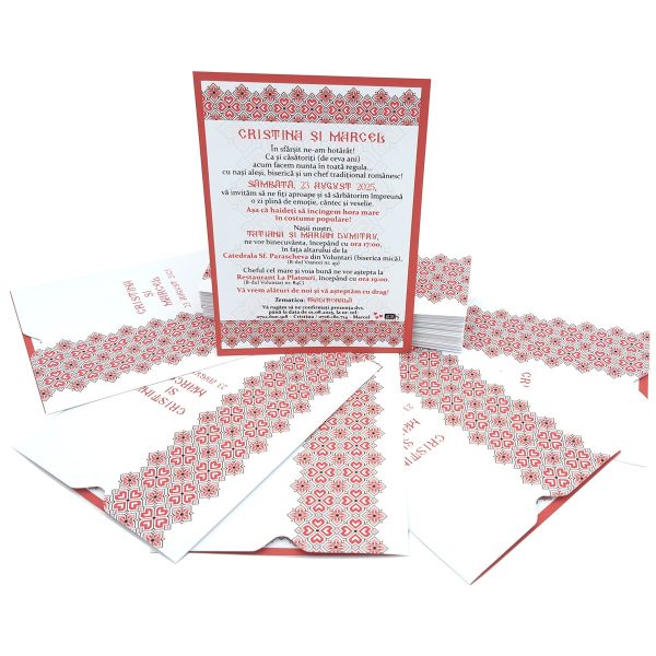 Invitatie nunta tip card 17x12 in plic tip buzunar, tematica traditional rosu - MIBC507027 - imagine 4