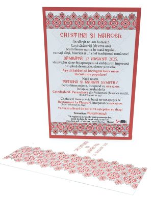 Invitatie nunta tip card 17×12 in plic tip buzunar, tematica traditional rosu – MIBC507027