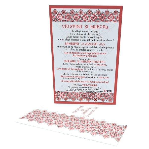 Invitatie nunta tip card 17x12 in plic tip buzunar, tematica traditional rosu - MIBC507027 - imagine 5