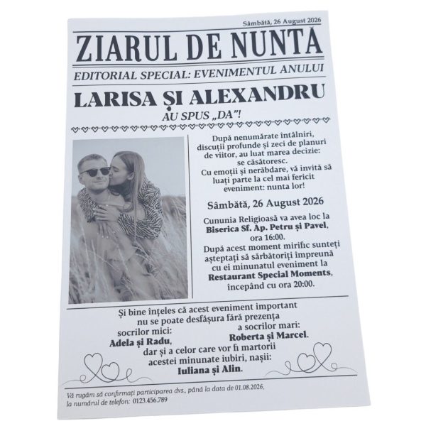 Invitatie nunta ”Ziarul de nunta” - MIBC507001 - imagine 3
