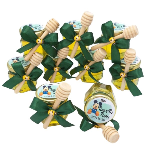 Mărturii dulci cu miere, model Aventură, botez baietel, verde, Mickey Mousse, borcan 50 gr - DSBC507005 - imagine 2
