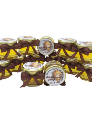 Mărturie dulce cu miere, model handmade Iubire – maro ciocolata, print bebe baietel, borcan 30 gr – DSBC507010