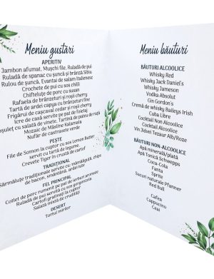 Meniu nunta, grafica cu frunze verzi – MIBC507015