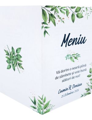 Meniu nunta, grafica cu frunze verzi – MIBC507015