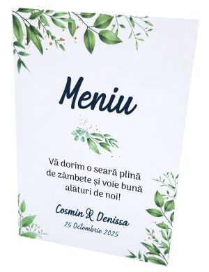 Meniu nunta, grafica cu frunze verzi – MIBC507015