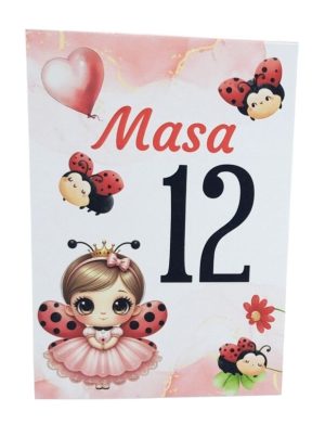 Număr masă botez fetita, personalizat cu buburuza / gargarita, nuante de rosu –  MIBC507017