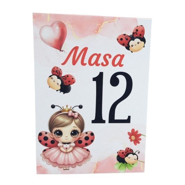 Număr masă botez fetita, personalizat cu buburuza / gargarita, nuante de rosu -  MIBC507017 - imagine 2