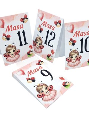 Număr masă botez fetita, personalizat cu buburuza / gargarita, nuante de rosu –  MIBC507017