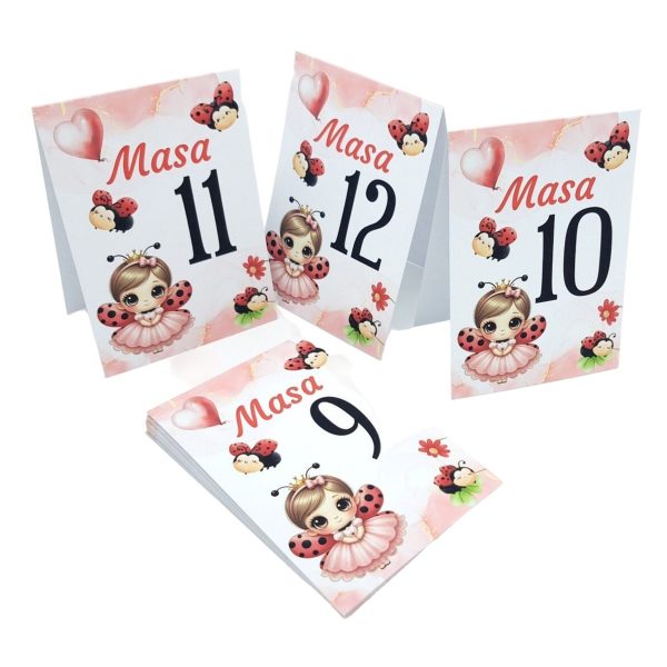 Număr masă botez fetita, personalizat cu buburuza / gargarita, nuante de rosu -  MIBC507017 - imagine 3