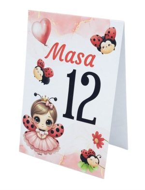 Număr masă botez fetita, personalizat cu buburuza / gargarita, nuante de rosu –  MIBC507017