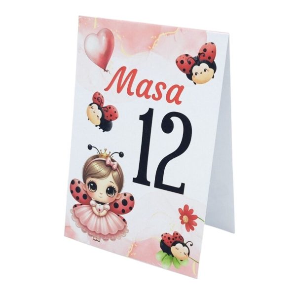 Număr masă botez fetita, personalizat cu buburuza / gargarita, nuante de rosu -  MIBC507017