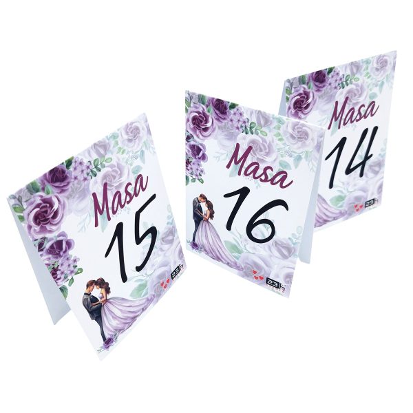 Număr masă nuntă cu design floral mov, lila, cuplu miri -  MIBC507016 - imagine 2