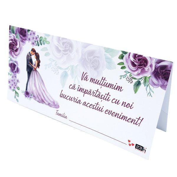 Plic de dar nunta, cu trandafiri in nuante de mov si lila, cuplu miri, nepersonalizat  - MIBC507020
